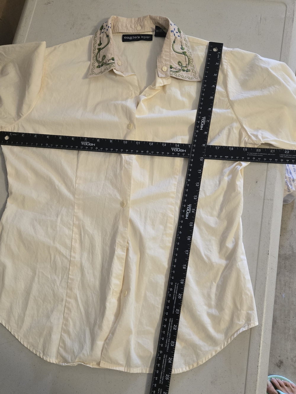 Vintage Eagles Eye Cream Embroidered Collar Short-Sleeve Shirt Size M - Picture 2 of 12